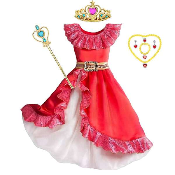 Elena Avalorin Prinsessa-asu Tyttö Disney Anime Roolileikki Vaatteet Halloween Karnevaali Cosplay Asu Lapset Punainen Röyhelö Pitkä Mekko Elena Setit 05 Elena Sets 05 7-8Y Tag-L