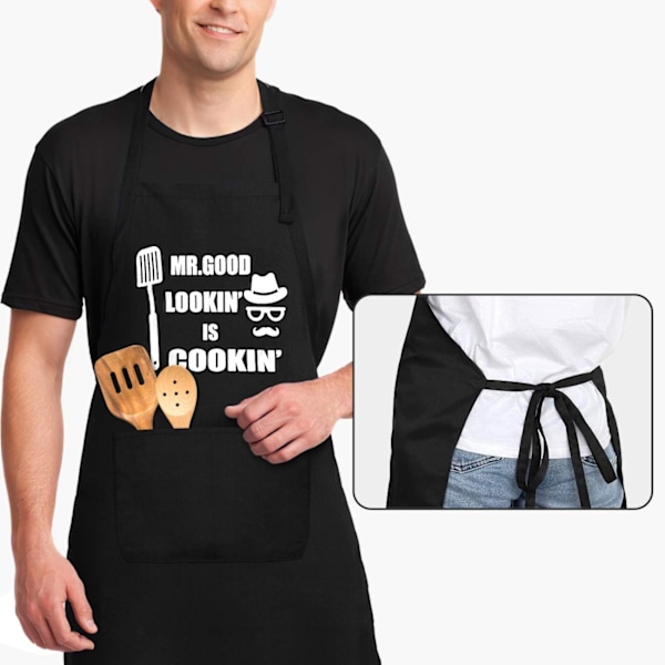 Forklæder til mænd, Herre forklæde, Sjove forklæder til mænd, Sjovt kokkeforklæde, Mr. Good Lookin' is Cookin' Forklæde, Grillforklæde til BBQ