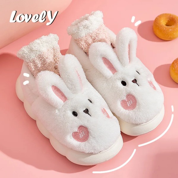 Kanintofflor Hem Kawaii Skor Kvinnor Kanin Fluffiga Tofflor Vinter Inomhussandaler Korta Stövlar Grå Gray 36-37