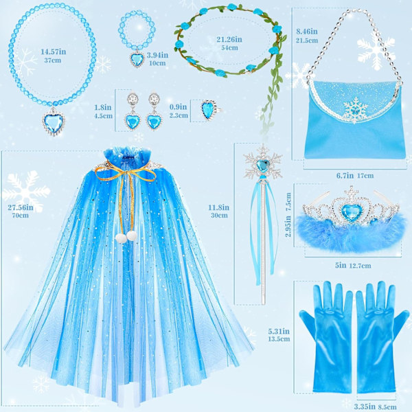 Prinsesscape-set, 12 st Prinsesskläder för små flickor, Prinsessklänningar för flickor 3-8 år Födelsedagspresent Blue