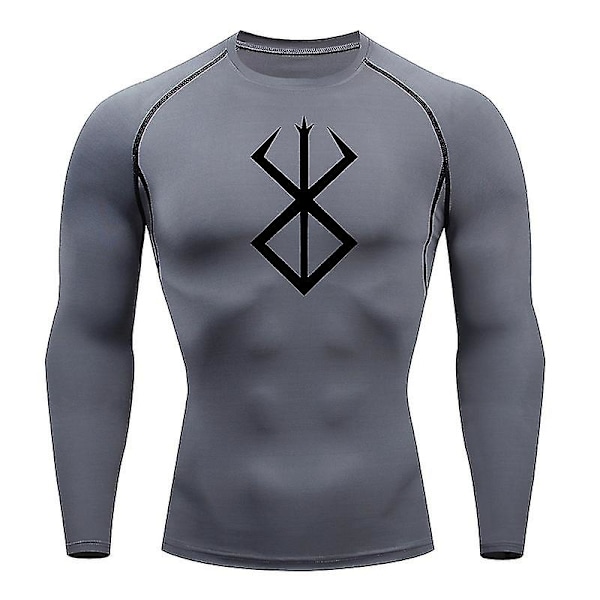 Anime Berserk Trykk Kompresjonsskjorte for Menn Kortermet Gym Trening Fitness Undertrøyer Hurtigtørkende Atletisk T-skjorte Topper Grå 2 Gray 2 L