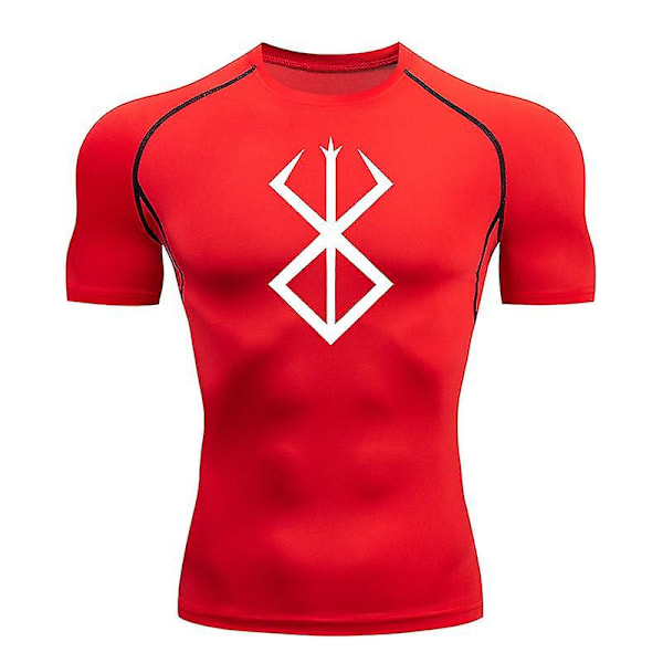 Anime Berserk -printti miesten kompressiopaita lyhythihaisena, treenipaita kuntosalille, aluspaita, nopeasti kuivuva urheilu T-paita, punainen 1 Red 1 XL