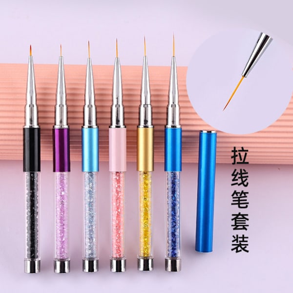 6 stk. Nail Art Liner Børstesæt, Professionel UV Gel Neglemaling, Fin Akryl Rhinestone Børste, Negleti Bore Tegne Pen til DIY Dekoration