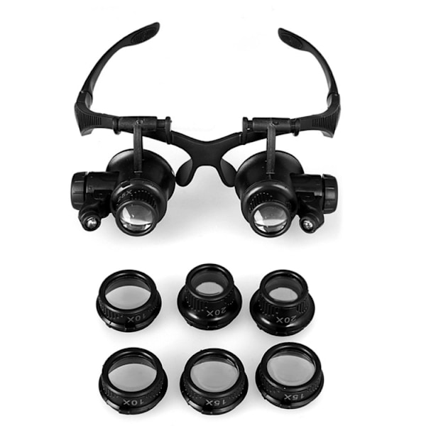 Lupebriller x10-x25 med dobbel LED-belysning og hodebånd