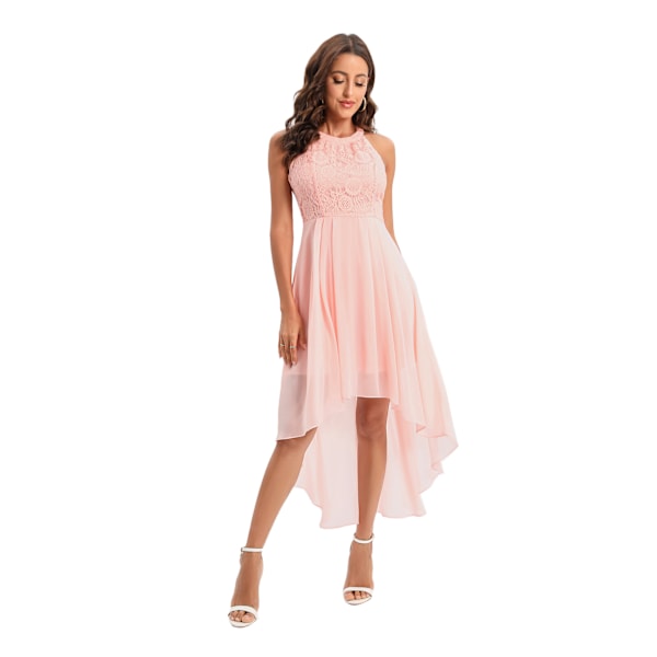 Dam Vintage Halterneck Blommig Spets Rygglös Brudtärneklänning Rosa L pink l