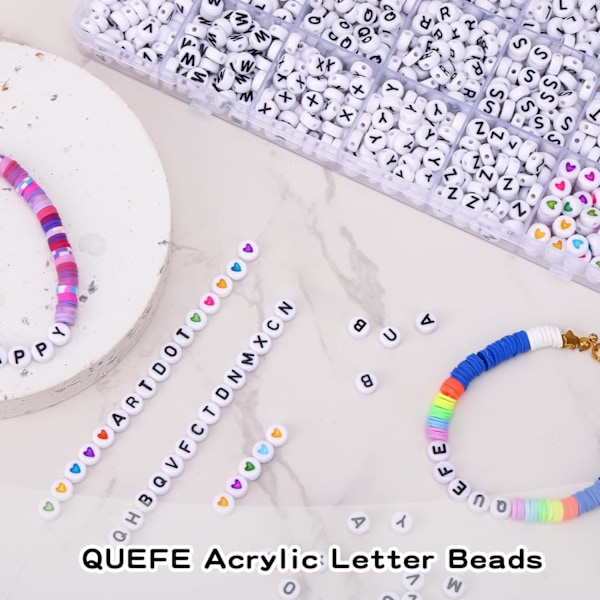 1820 stk. bogstavperler, 28 stilarter alfabetperler farverige smiley-perler hjerteperler til armbånd og smykkefremstilling Whtie