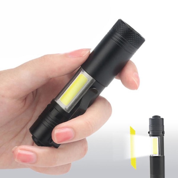 Mini COB LED Liten och Kompakt Ficklampa Svart