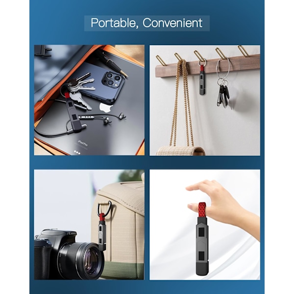 4-i-1 PD65W Datakabel Multi USB Laddningskabel: Kort EDC-kabel för Lightning, Typ C och A Red