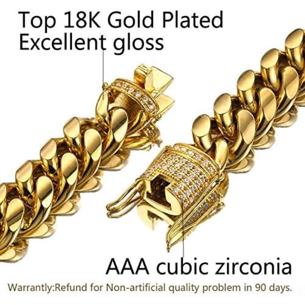 Miami Cuban Link kæde til mænd i 18K guld 15mm rustfrit stål med CZ diamant choker (20.0 tommer)