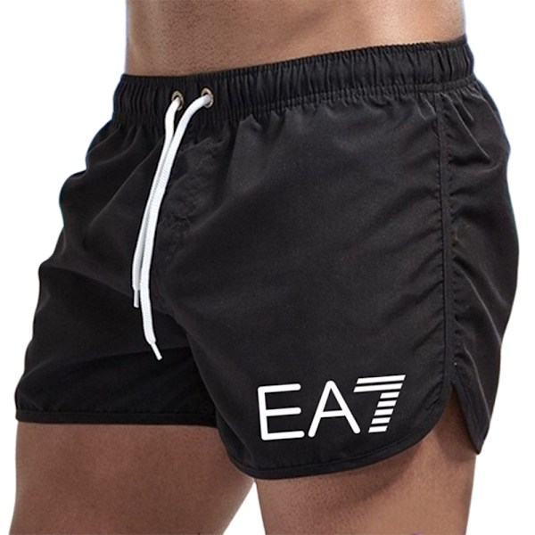 EA7 Herr Badshorts med tryck - Badbyxor - Sommarstrand Gym Sport Kortbyxor Badkläder Black o Black XL