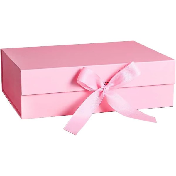 Hvide Magnetiske Gaveæsker med Låg, 265x190x80 mm Store Gaveæsker til Gaver, Luksuriøs Robust Foldbar Pap med Bånd, Magnetisk Lukning ( Pink