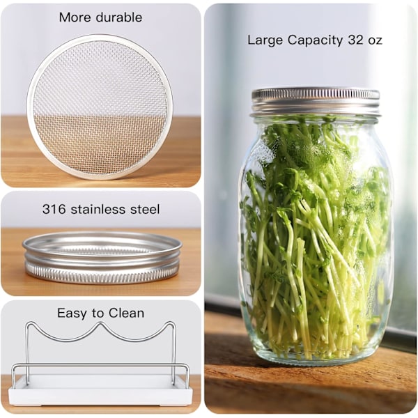 Spireglass med bred åpning, rustfrie spirerlokk for minimalistisk design, spir din vei til helse med letthet (komplett spiresett)