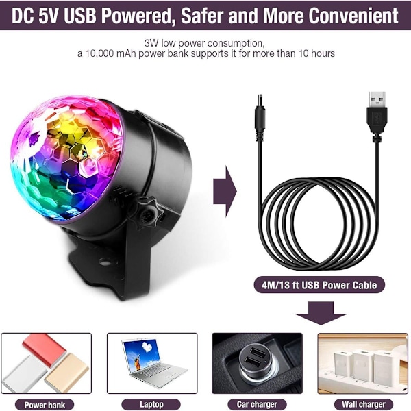 Diskokule LED partylys musikkstyrt diskolys effekter diskolys med USB KLB