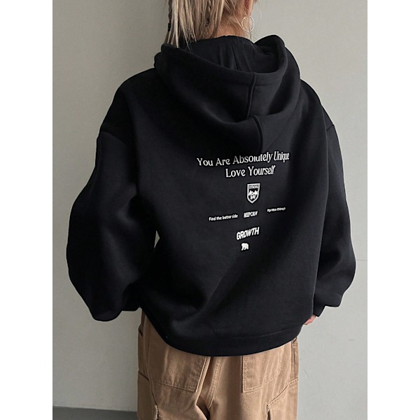 Dazy Logograafinen pudotetut olkapäät kiristysnyörillinen musta musta Black XL