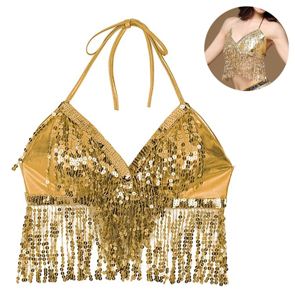 Magedans crop top for kvinner, halterneck, bandasje tank top, gull