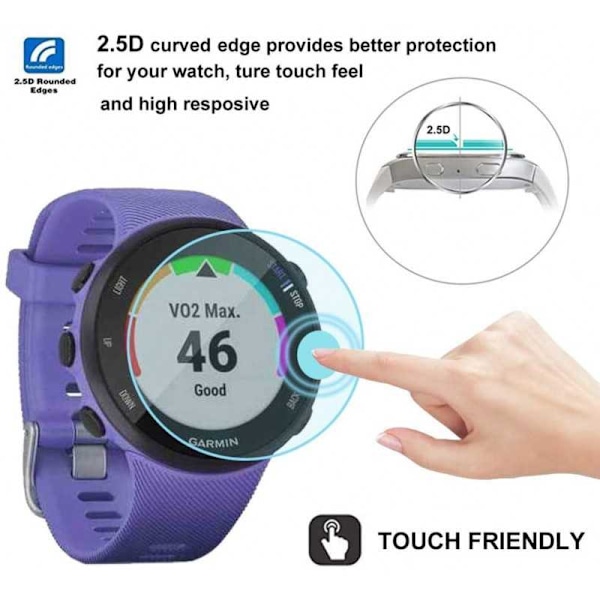 2-PAKKAUS Forerunner 45 & 45s Karkaistu Lasi 0,2 mm 9H 2.5D Transparent Transparent