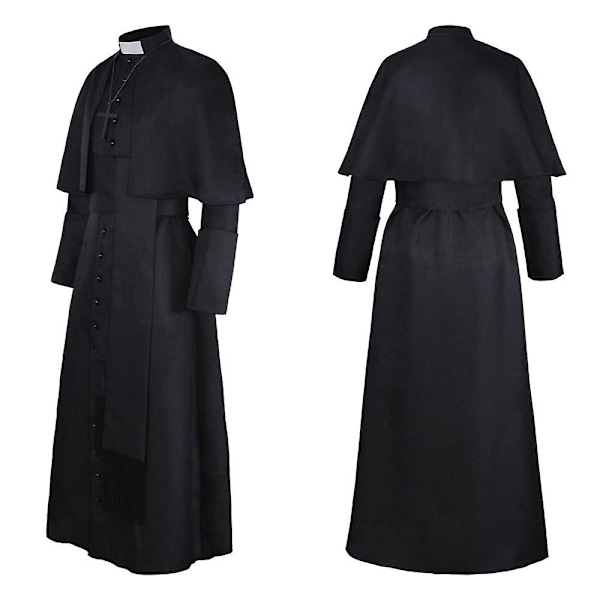 Enfärgad Prästkostym Medeltida Retro Cosplay Kostym Med Korshalsband (svart) svart black l