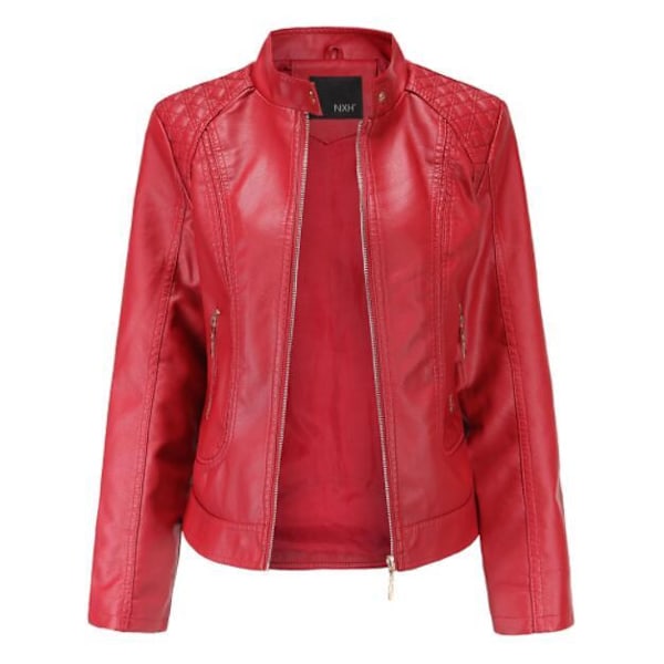 Faux läderjacka för dam, motorcykeljacka röd red XXXL