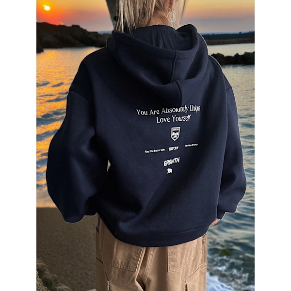 Dazy Logangrafiikkapainatus, laskettu olkalinja, kiristysnyöri, tummansininen tummansininen Navy Blue M