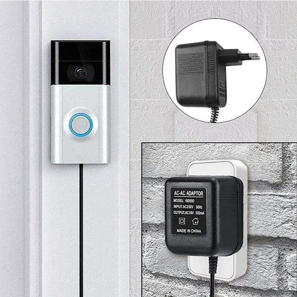 18V 500MA Strømadapter Batterioplader Adapter til Ring Doorbell Udendørs EU Stik