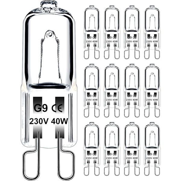 G9 pære 40W 230V dimbar varm hvit, G9 halogenpære 300°C toleranse, G9 ovn pære for mikrobølgeovn taklamper, 12-pakning