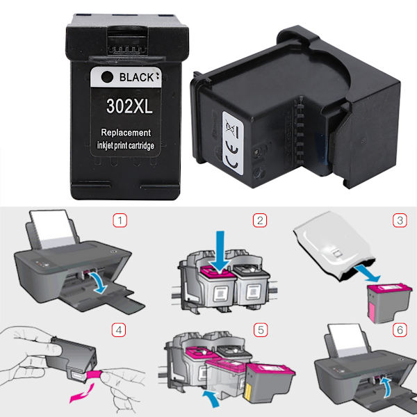 HP302 Ikke-genopfyldelig printerpatron til DeskJet1110 1115 2130 2135 3630 3830 OfficeJet 465 Sort