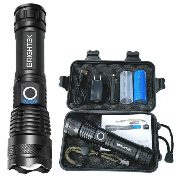 Superstark 90 000 lm LED taktisk ficklampa med laddningsbart batteri och zoomfunktion