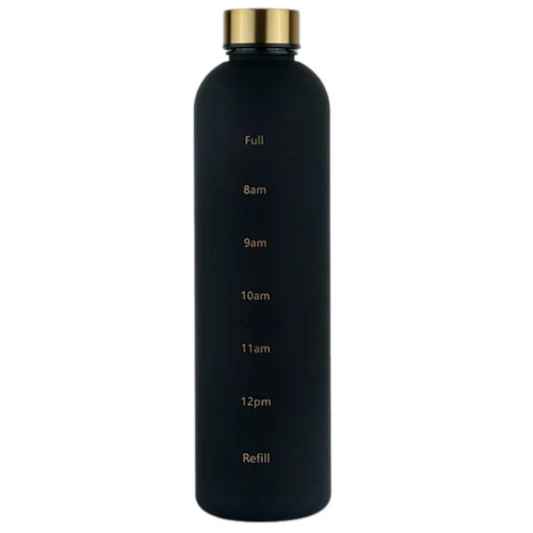 Minimalistisk Motiverende Vannflaske med Tidsmarkør 1000ml Svart svart black