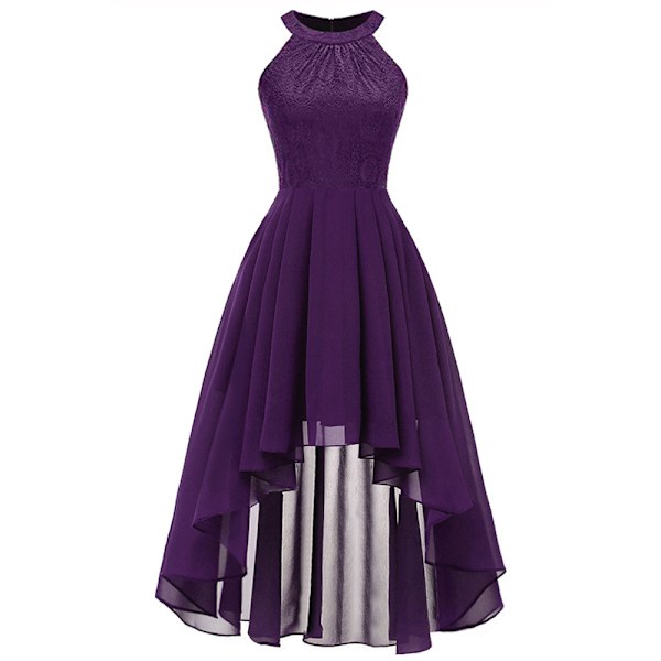 Naisten Vintage Halterneck Kukka pitsi selästä avoin Bridesmaid Mekko Violetti L purple l