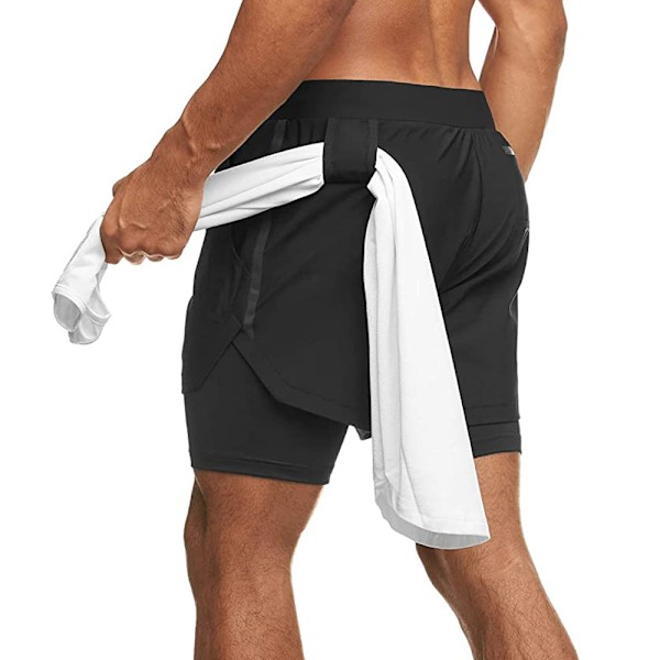1 kpl Miesten 2-in-1 treenishortsit, musta, XL