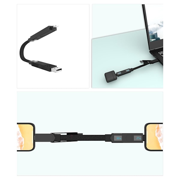 4-i-1 PD65W Datakabel Multi USB Laddningskabel: Kort EDC-kabel för Lightning, Typ C och A Red