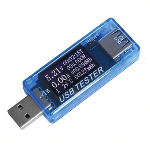 USB-testare Ström Spänning Kapacitet Tid Effekt Wh Temperatur Display USB Voltmeter Blå