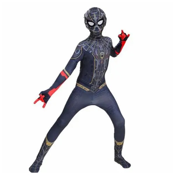 Spider-Man 3: No Way Home Cosplay-dräkt Barn Superhjälte Jumpsuit Black and Gold Spiderman 4-5Years = EU98-110