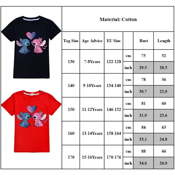 Stitch Pojkar Flickor T-shirts Söta Grafiska Tecknade Tryck Rund Hals Roliga Kortärmade Toppar Vardaglig Vår Sommar Tröja För Barn Pink 160cm