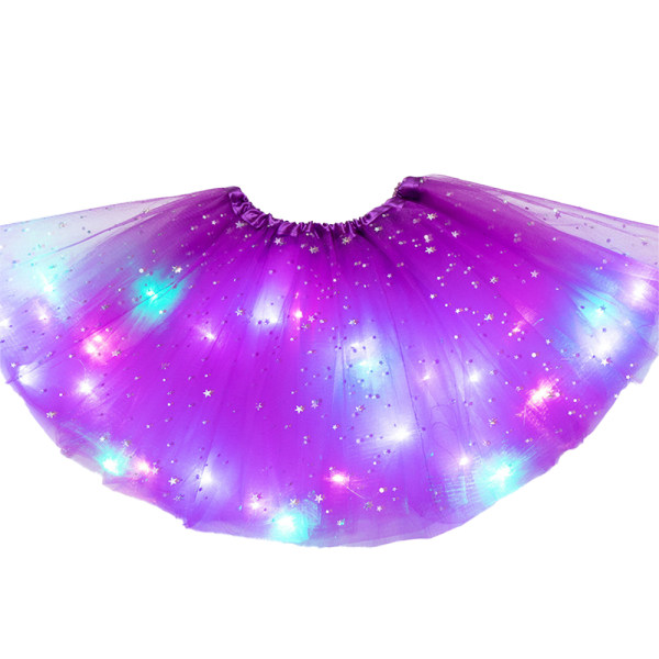 Girl LED Tutu Kjol Fancy Dress Elastisk midja Korta kjolar Söt deep purple