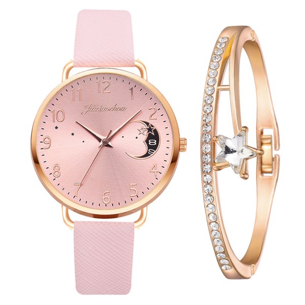 Girl Watch+ Armband Läderrem Quartz Armbandsur present Pink