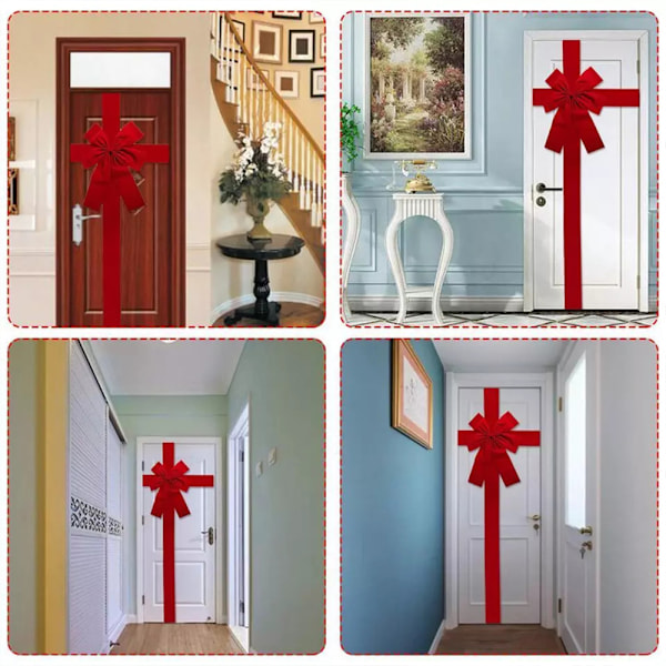 Julklappsbåge för dörrar, stor röd rosett, spets, julgransdekoration