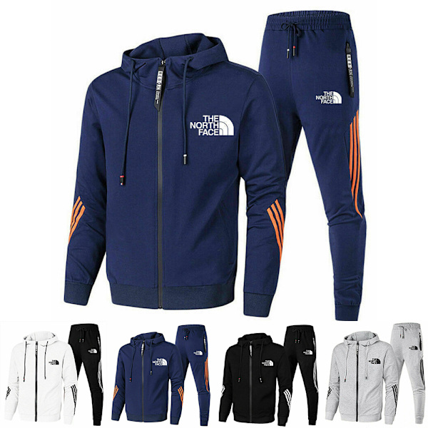 Männs NorthFace Helzippade Varma Hoodie Toppar & Joggingbyxor Jacka Träningsdräkt Set Black M