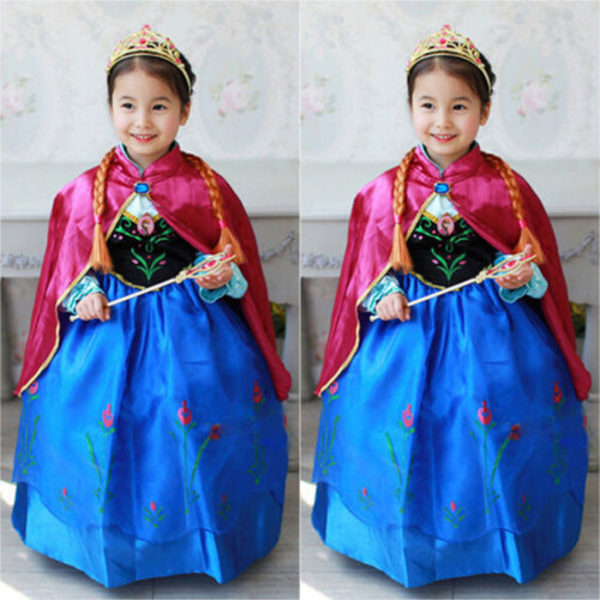 Elsa Frozen Anna Klänning Flickor Snödrottning Cosplay Kostym 140cm