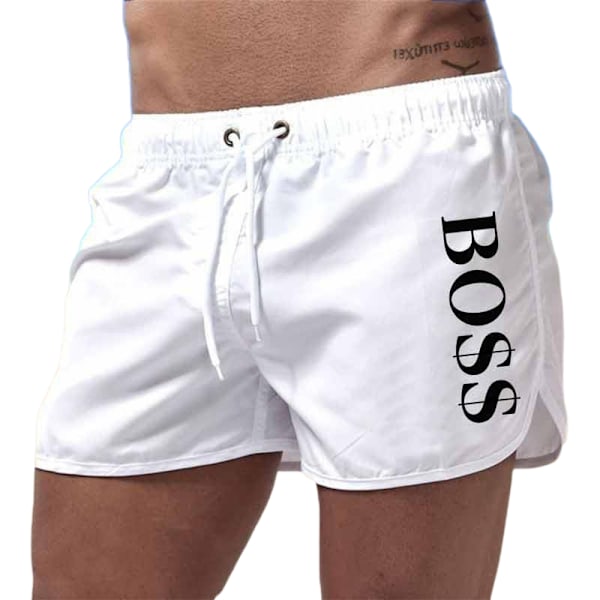Män Boss Print Badbyxor Simshorts Sommar Strand Gym Sport Kort Byxa Badkläder Yellow M