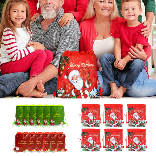 6st jultomte med dragsko Xmas Godis Röda påsar B 6PCS