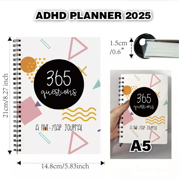 Planerare 2025, 365 Frågor: En Femårsdagbok För Reflekterande Skrivande - Daglig Mental Hälsa