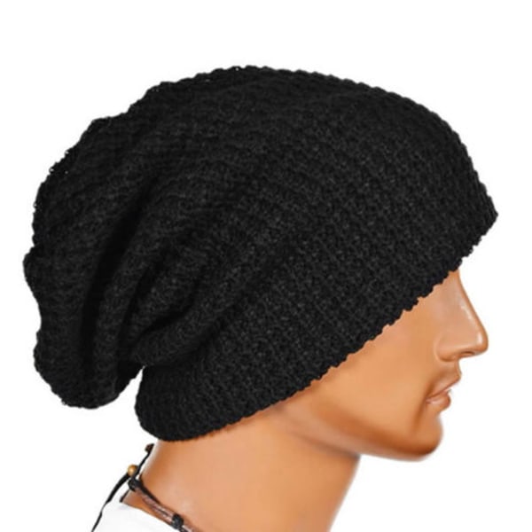 Stickad mössa för män, slouchy beanie, vintermössa, unisex, varm mössa black