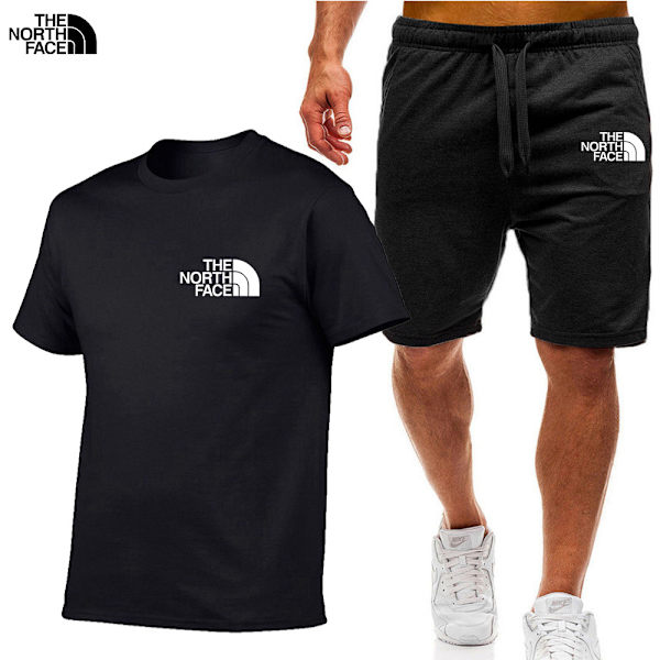 Träningsset för män, tryckt, sportkläder, löpning, avslappnad T-shirt + shorts, andningsbart, 2-delat joggingset C L