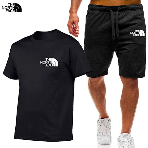 Träningsset för män, tryckt, sportkläder, löpning, avslappnad T-shirt + shorts, andningsbart, 2-delat joggingset C M