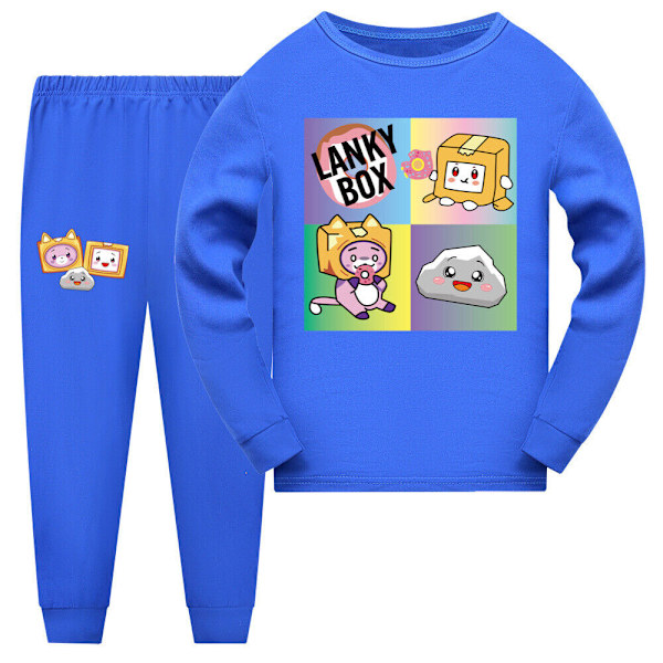 2 st barnpyjamas  LANKYBOX  Långärmad tryckt nattklädesset Dark Blue 140cm