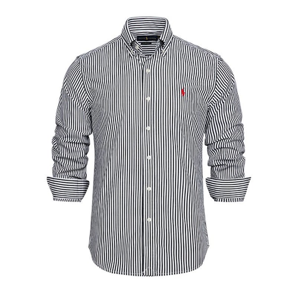 Ralph Lauren Herrskjorta Långärmad Knappuppslagen Strand Casual Broderad Klänningsskjorta Stor Storlek Herr Casual Skjortor Knappnedslagen Blus T-shirt Topp Black 2XL