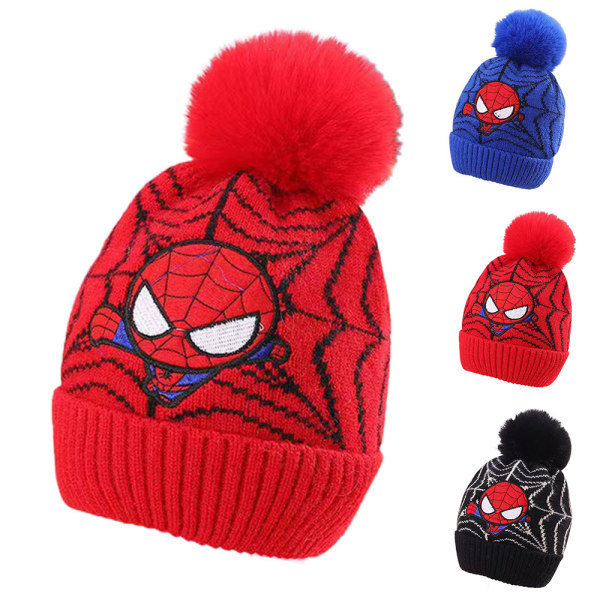 Pojkar Barn Spiderman Stickad Mössa Vinter Beanie Pompom Skid Cap Red