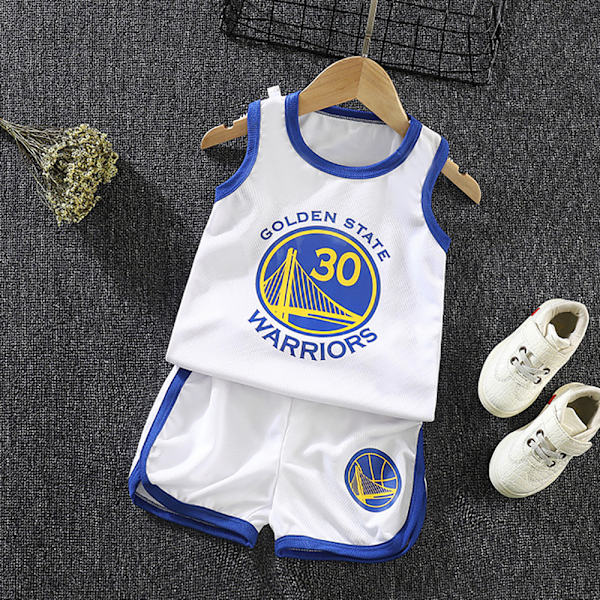 Basketboll Jersey Träningsoverall Kit Tank Top Tröja + Shorts Set Vit Golden State Warriors 30 60-72 Månader