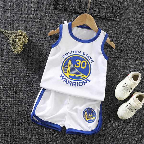 Basketbolltröja träningsdräkt kit tank top tröja + shorts set Vit Golden State Warriors 30 18-24 Månader